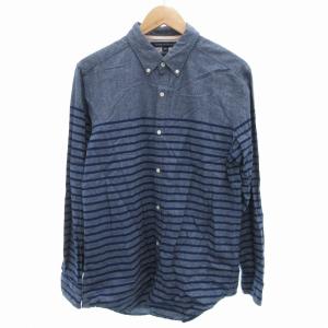 ボタンダウンシャツ ボーダー 長袖 XL 青 ブルー /UD