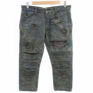 11SS ハードクラッシュ クロップド デニム パンツ ジーンズ ダメージ加工 1 紺 ネイビー /OU
