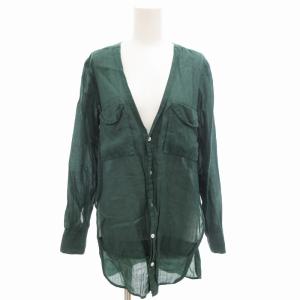 ノーカラーシャツ 麻 リネン 36 グリーン 緑 /TI