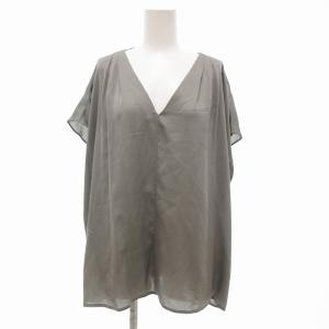 カットソー 半袖 Vネック ドレープ  絹 シルク 38 グレー /JS