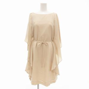 ワンピース ひざ丈 長袖 フリル ドレープ F ベージュ /JS