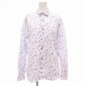 シャツ ブラウス 長袖 花がら 総柄 46 白 ホワイト 紫 パープル /JS