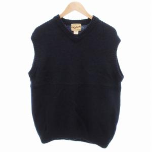 90s 90年代 筆記タグ ヴィンテージ ニット ジレ ベスト ウール Vネック XL 紺 ネイビー /JS