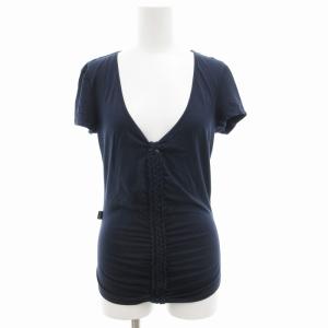 カットソー 半袖 Vネック 絹 シルク 40 紺 ネイビー /GV