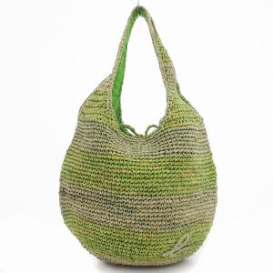 トートバッグ ストロー 編み込み ライトグリーン ベージュ /OU