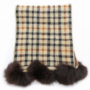 DAKS タグ付き マフラー ストール ハウスチェック フォックスファー アンゴラ混 ベージュ 黒 ブラック オレンジブラウン