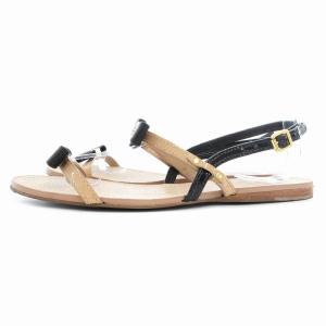 TORY BURCH サンダル ロゴ リボンストラップ 8M ベージュ 黒 ブラック ゴールドカラー /OU