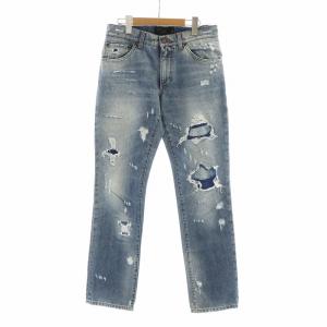 16classic デニムパンツ ジーンズ ダメージ加工 ジップフライ ロゴ 44 青 ブルー GY03