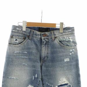 DOLCE&GABBANA 16classic デニムパンツ ジーンズ ダメージ加工 ジップフライ ロゴ 44 青 ブルー GY03