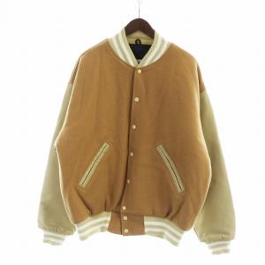 スタジャン ブルゾン 長袖 切替 レザー ロゴ 裏地キルティング L 茶 ブラウン GY03 /MQ