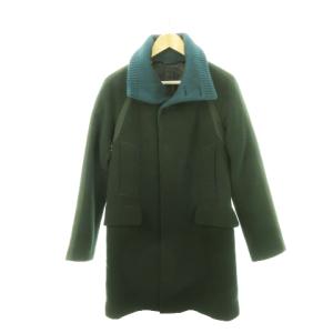 ロングコート 襟ニット 比翼 ウール 切り替え S 緑 グリーン PM-BM-53184 /AH22 GY03