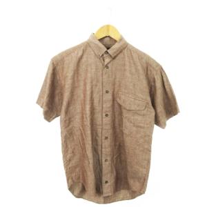 ヴィンテージ ボタンダウンシャツ 半袖 リネン混 麻 S 茶 ブラウン /MN18 GY03