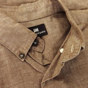 ISSEY MIYAKE ヴィンテージ ボタンダウンシャツ 半袖 リネン混 麻 S 茶 ブラウン /MN18 GY03