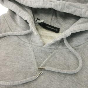 DSQUARED2 プルパーカー 半袖 スウェット 裏毛 ダメージ加工 クラックプリント ロゴ S グレー /MN16 GY03