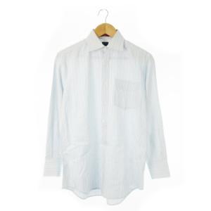 ワイシャツ Yシャツ ホリゾンタルカラー 長袖 ポケット ストライプ M 青 ブルー /CK4 GY03