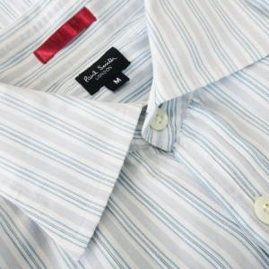 PAUL SMITH ワイシャツ Yシャツ ホリゾンタルカラー 長袖 ポケット ストライプ M 青 ブルー /CK4 GY03