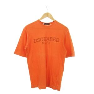 Tシャツ カットソー ラウンドネック 半袖 リネン混 麻 プリント ロゴ XS オレンジ /MN19 GY03