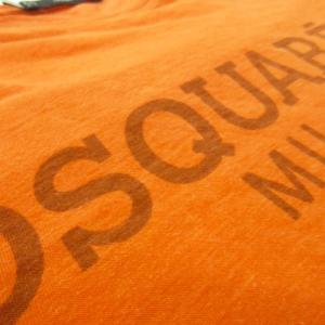 DSQUARED2 Tシャツ カットソー ラウンドネック 半袖 リネン混 麻 プリント ロゴ XS オレンジ /MN19 GY03