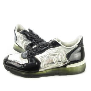 Atlantic Stars スニーカー レースアップ レザー 革 エナメル メタリック ロゴ 43 28.0cm 黒 ブラック シルバーカラー