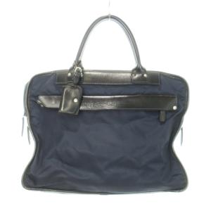 ブリーフケース ビジネスバッグ ハンドバッグ ナイロン レザー 本革 ロゴ型押し ネームタグ付き 紺 ネイビー