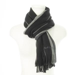 マフラー フリンジ ウール マルチストライプ ロゴ刺繍 黒 ブラック /MN12 GY03