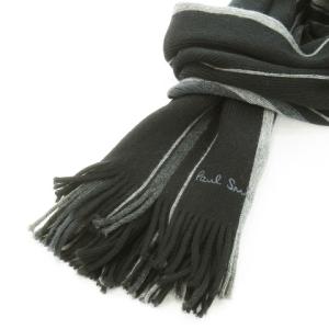 PAUL SMITH マフラー フリンジ ウール マルチストライプ ロゴ刺繍 黒 ブラック /MN12 GY03