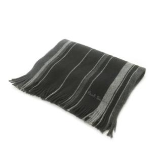 PAUL SMITH マフラー フリンジ ウール マルチストライプ ロゴ刺繍 黒 ブラック /MN12 GY03