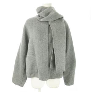 ノーカラーコート ジャケット ショート丈 メルトン マフラー付き 7 グレー /AO16 GY04