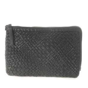 ITALIA クラッチバッグ レザー メッシュ 編み込み 本革 L字ファスナー 黒 ブラック /CK13