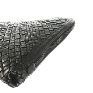 FALORNI ITALIA クラッチバッグ レザー メッシュ 編み込み 本革 L字ファスナー 黒 ブラック /CK13