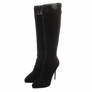 ロングブーツ スエード ポインテッドトゥ ピンヒール メッシュ 36.5 23.5cm 黒 ブラック /XZ