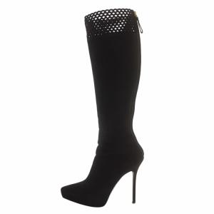 Sergio Rossi ロングブーツ スエード ポインテッドトゥ ピンヒール メッシュ 36.5 23.5cm 黒 ブラック /XZ