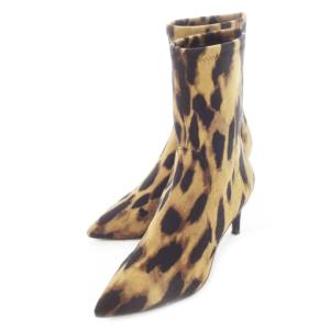 ショートブーツ ハイヒール ポインテッドトゥ ナイロン ストレッチ アニマル レオパード ヒョウ柄 36.5