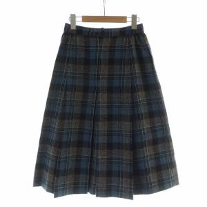 PRET-A-PORTER フレアスカート ロング チェック柄 ロゴ M 青 ブルー GY18 /MQ