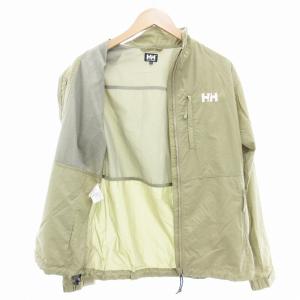 HELLY HANSEN 美品 ジャケット フルジップ ロゴ 裾ドロスト ナイロン M カーキ /AE