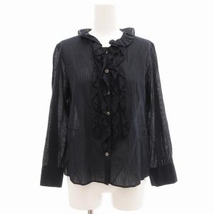シアーシャツ ブラウス 長袖 フリル 2 紺 ネイビー /GV