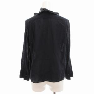 MARGARET HOWELL シアーシャツ ブラウス 長袖 フリル 2 紺 ネイビー /GV