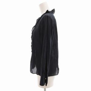 MARGARET HOWELL シアーシャツ ブラウス 長袖 フリル 2 紺 ネイビー /GV