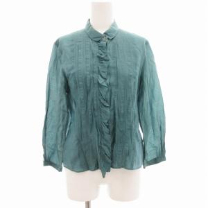 七分袖シャツ ブラウス フリル ピンタック シルク混 1 青 ブルー系 /GV