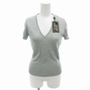 タグ付き カットソー Tシャツ シースルー Vネック 半袖  38 ブルーグレー /TI