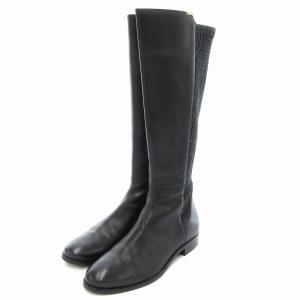 ロングブーツ レザー サイドジップ 8 黒 ブラック /JS