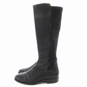 COLE HAAN ロングブーツ レザー サイドジップ 8 黒 ブラック /JS