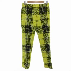パンツ スラックス 麻 リネン チェック柄 黄 イエロー 黒 ブラック /UO