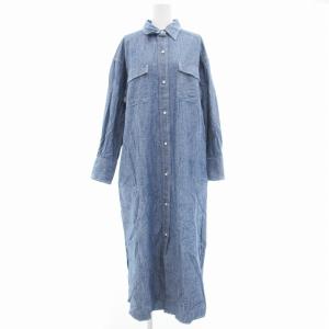 シャツワンピース シャンブレ マキシ ロング 青 ブルー /OU