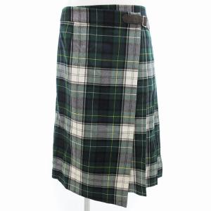 ラップスカート プリーツ ひざ丈 チェック柄 38 M 緑 グリーン 青 ブルー 白 ホワイト /OU