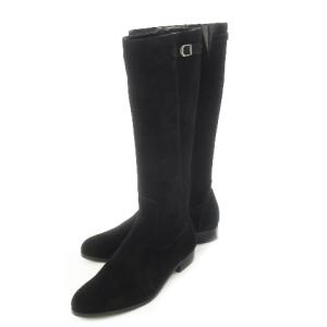 ロングブーツ ローヒール スエード レザー 革 大きいサイズ 25.5 黒 ブラック 0500297 /CK6