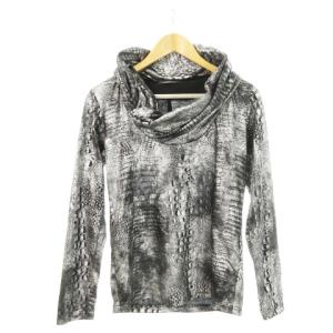 refined real clothes 長袖カットソー ドレープネック ストレッチ 光沢感 プリント