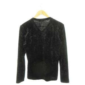 TORNADO MART 長袖カットソー Vネック ベロア 光沢感 ストレッチ プリント テキスト 花柄 総柄 2 M 黒 ブラック