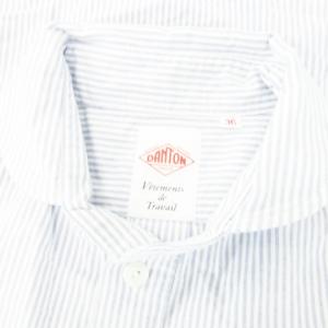 DANTON Vetements de Travail 半袖シャツ 丸襟 ラウンドカラー ハーフボタン ロゴ コットン