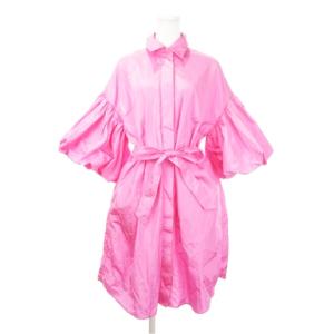 ボリュームスリーブ コート シャツ 五分袖 袖コン ベルト 光沢感 ピンク /AH11 GY99